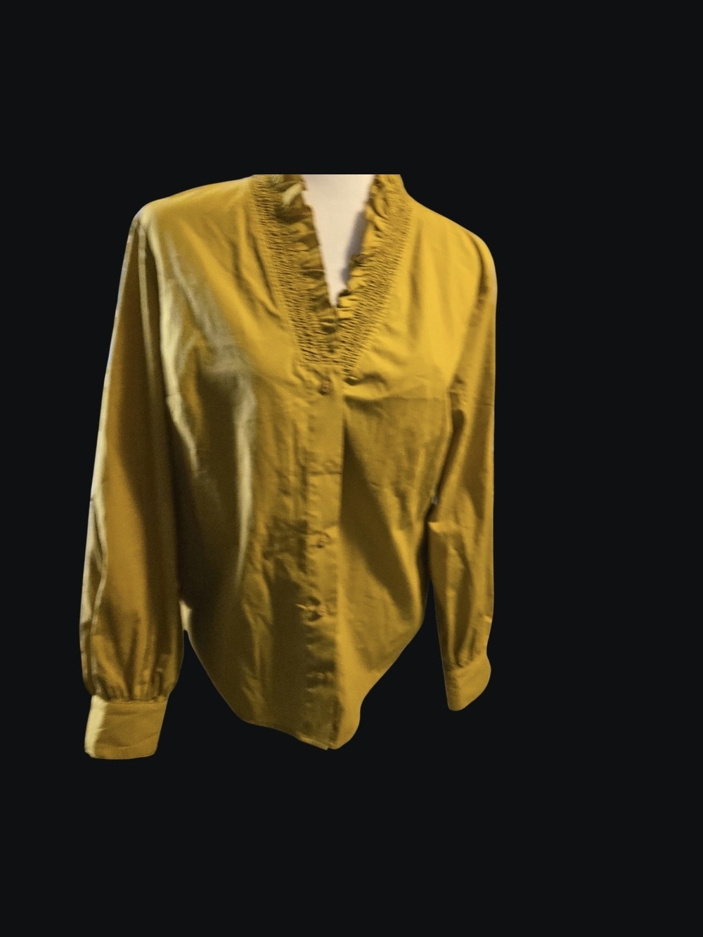 Women's Mustard Ruffle-Trim Button Front Blouse